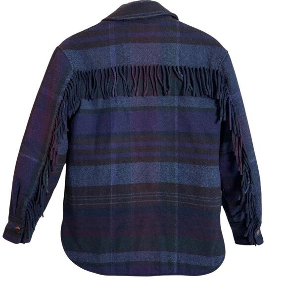 House of Harlow 1960 Oversized Western Fringed Plaid Jacket Size XXS Blue Purple - Picture 7 of 14